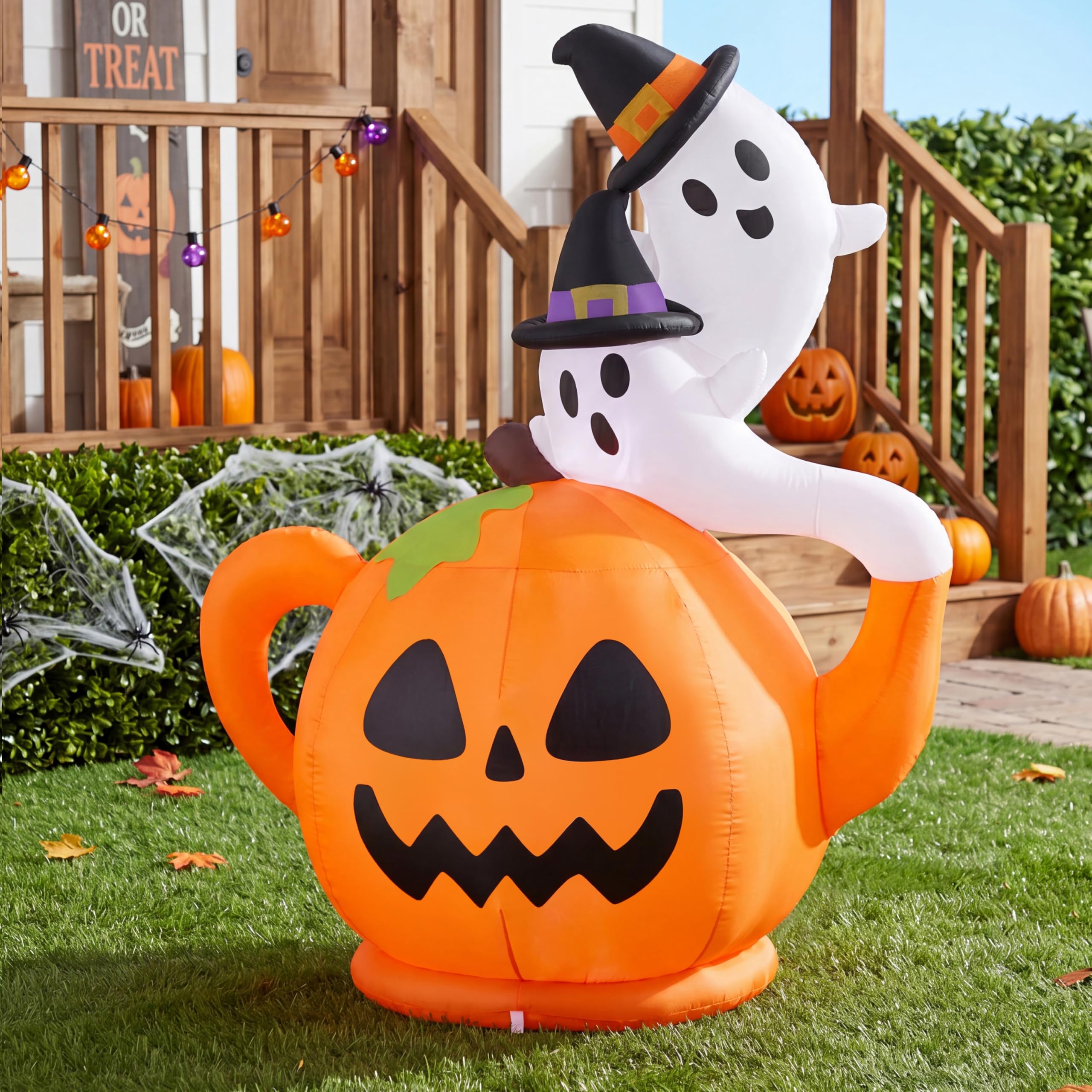 Joiedomi 5FT Halloween Inflatable Spooky Pumpkin Teapot with Ghosts - Image 7