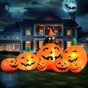 Joiedomi 7 FT Halloween Inflatable Pumpkin & Witch Cat - LED Outdoor Decor