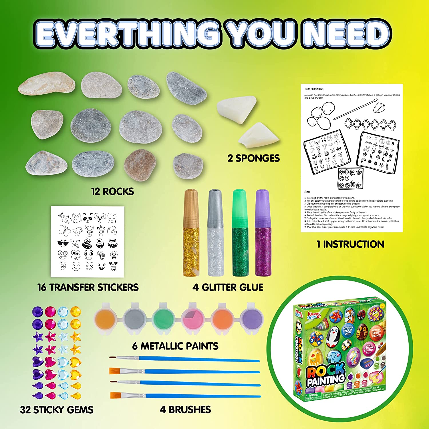 KLEVER KITS - Rock Painting Kit, 12 Rocks - Image 4
