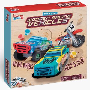 KLEVER KITS - Wooden Racing Vehicles Construct and Paint Craft Kit,144 Pcs