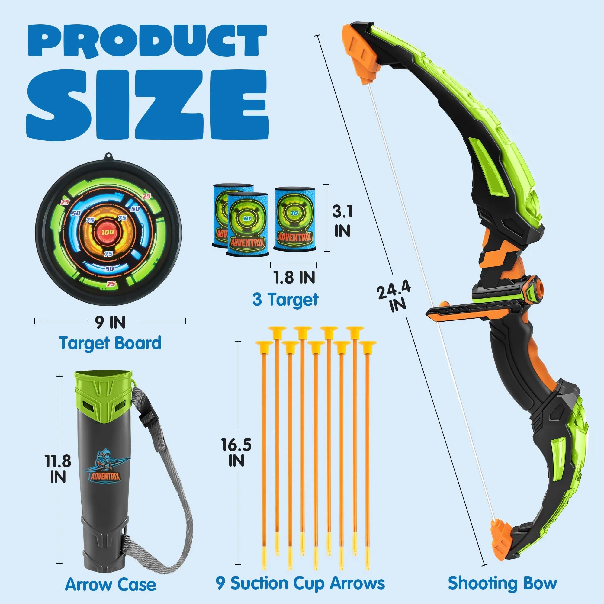 Kids LED Light Up Archery Toy Set with Suction Cup Arrows, Target & Arrow Case - Image 8