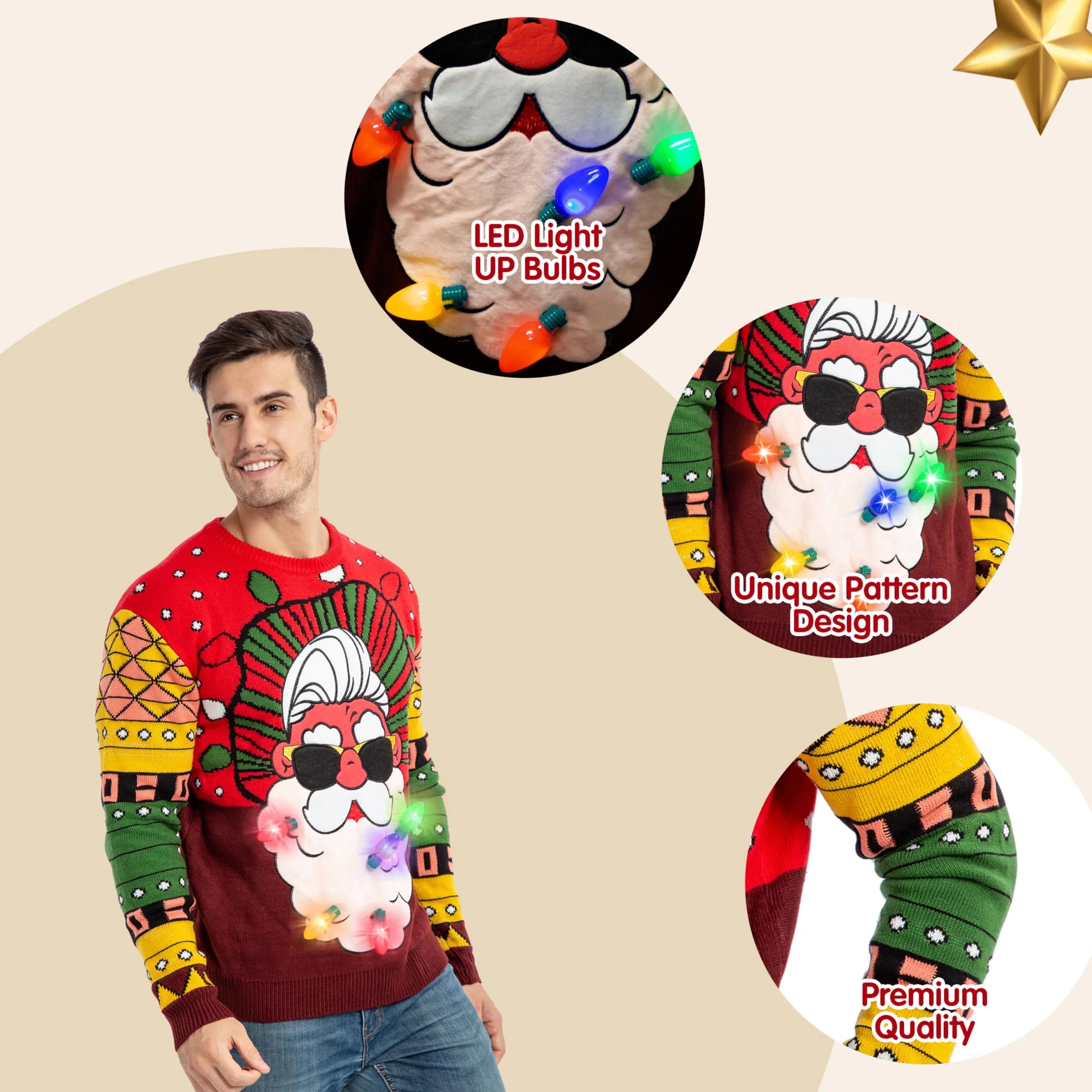 Christmas Sweaters Santa Ugly Sweater with Light Bulbs - Image 3
