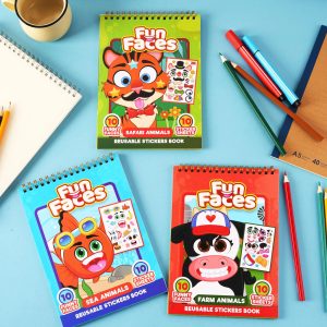 Make-a-Face Reusable Sticker Books 3-Pack (Safari, Farm, Sea Animals)