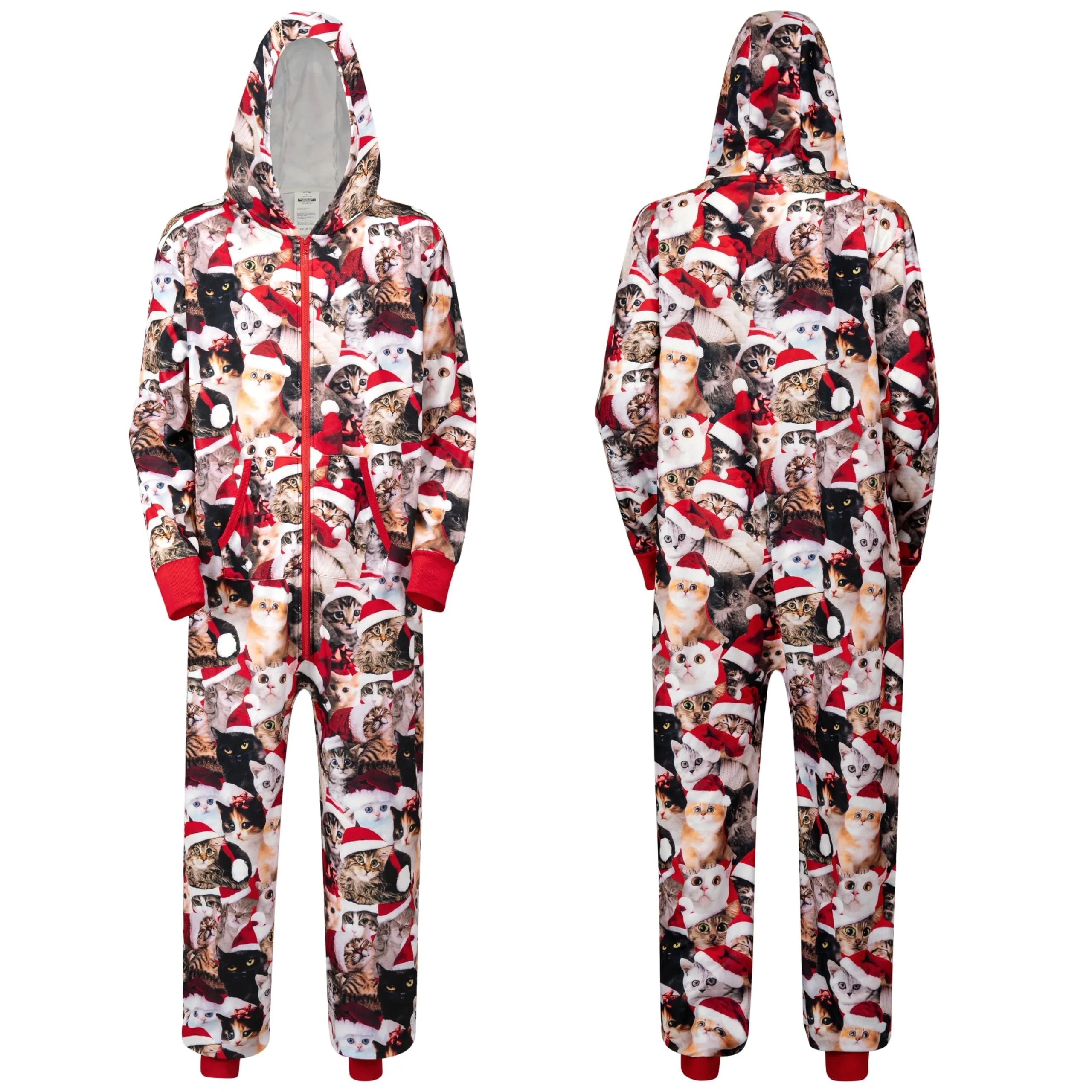 Men Cute Cat Print Christmas Hooded Pajamas, Adults Christmas Pajamas Outfits - Image 2