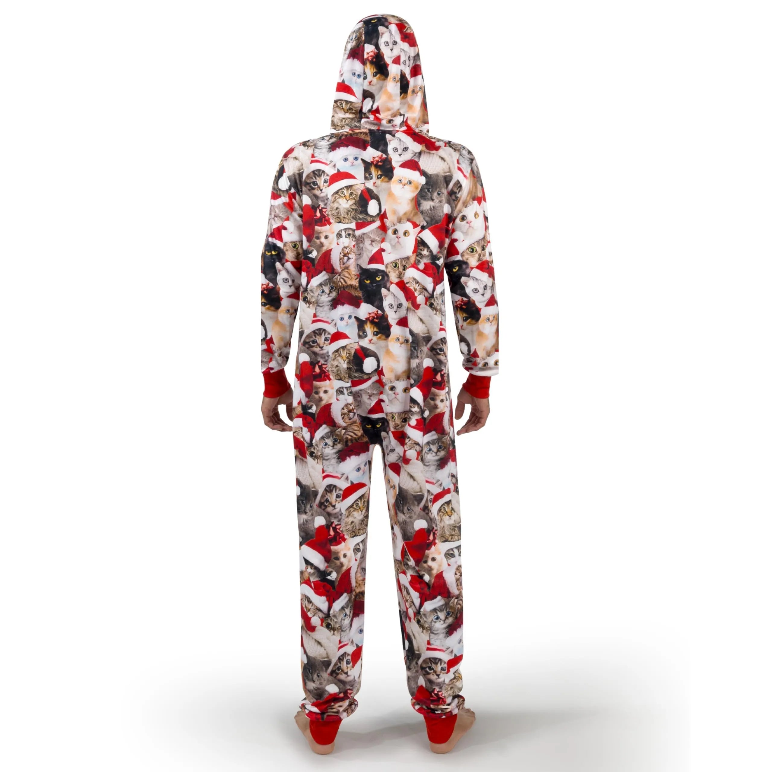 Men Cute Cat Print Christmas Hooded Pajamas, Adults Christmas Pajamas Outfits - Image 4