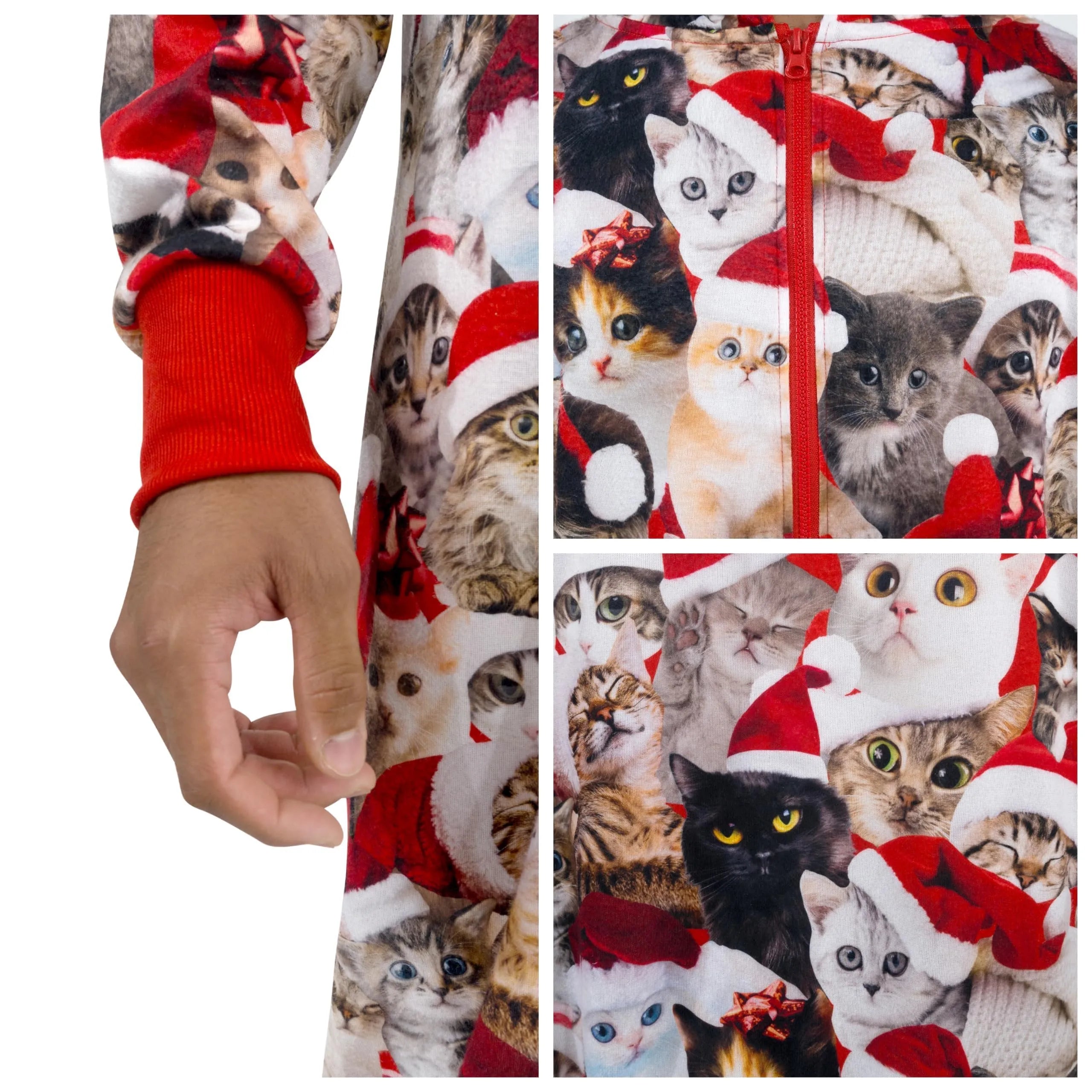 Men Cute Cat Print Christmas Hooded Pajamas, Adults Christmas Pajamas Outfits - Image 5