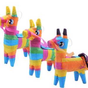 Mini Donkey Pinatas Rainbow Color, 3 Pcs