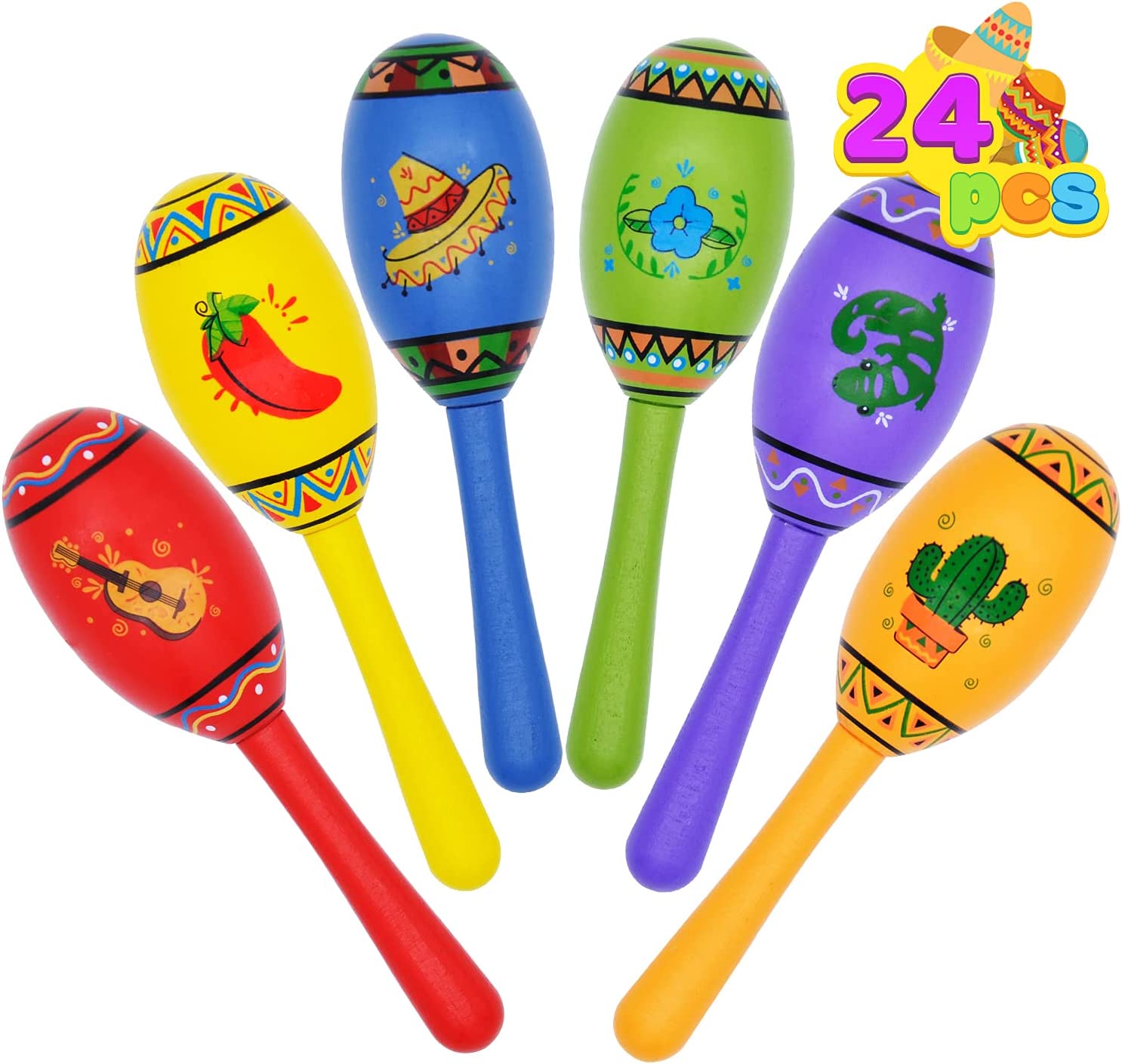 Mini Wooden Fiesta Maracas, 24 Pcs - Image 7