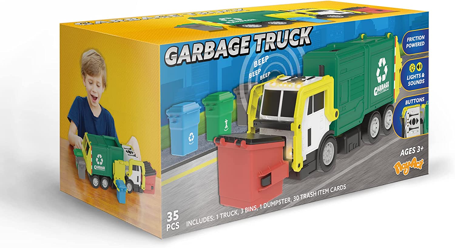 PLAY-ACT Large Garbage Truck Toy - Image 7