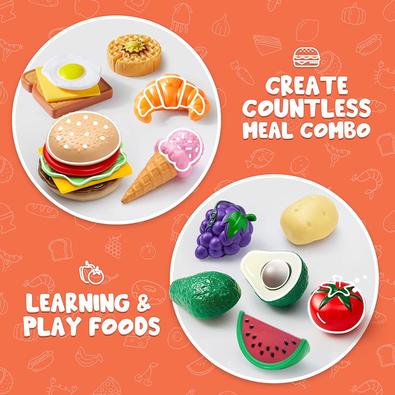 PLAY-ACT Plastic Play Food Toys , 50 Pcs - Image 3