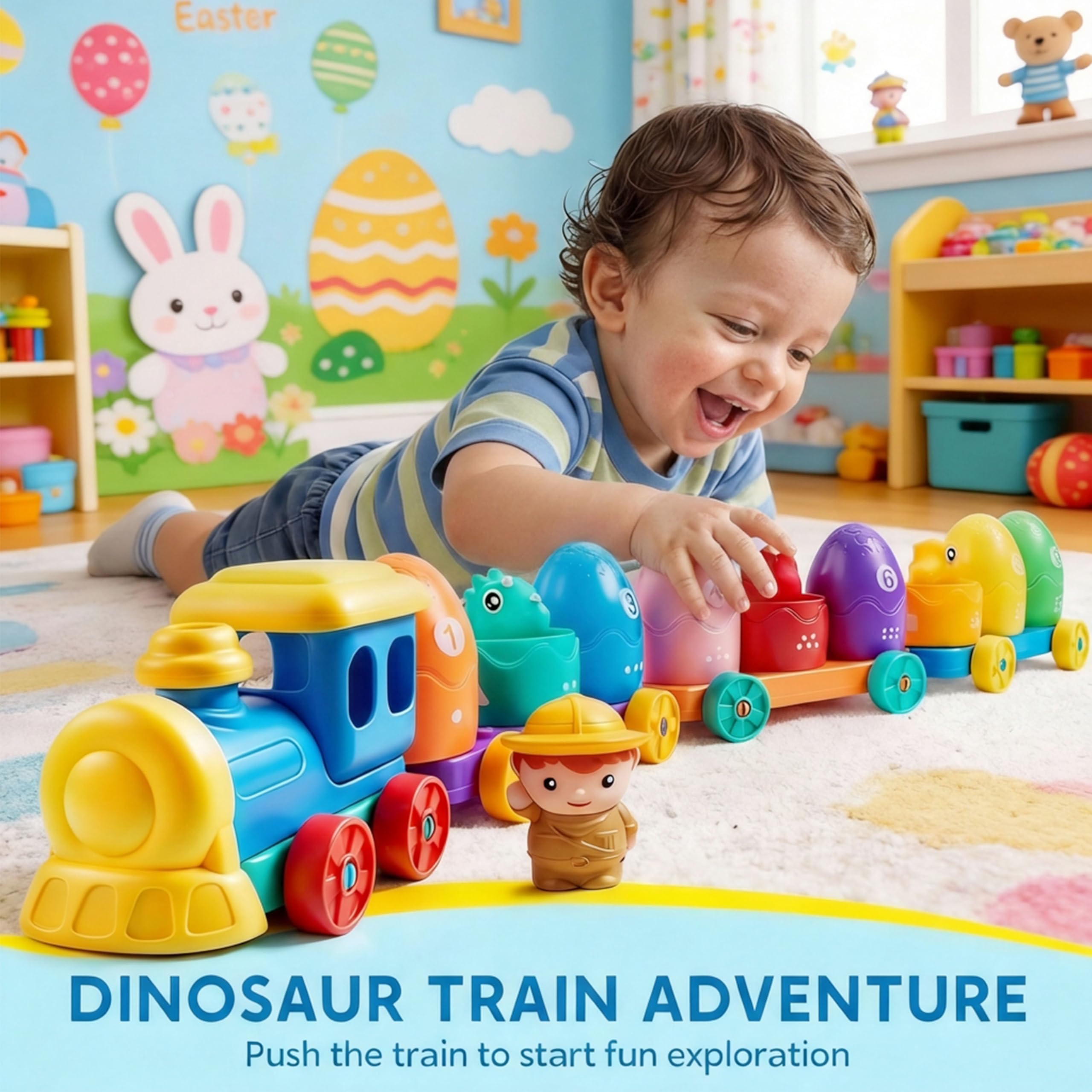 Play-Act Montessori Dinosaur Number Train Toy - Counting Matching Sorting Learning Toy with 9 Dinosaurs for Toddlers 1-3 Years Old - Image 2