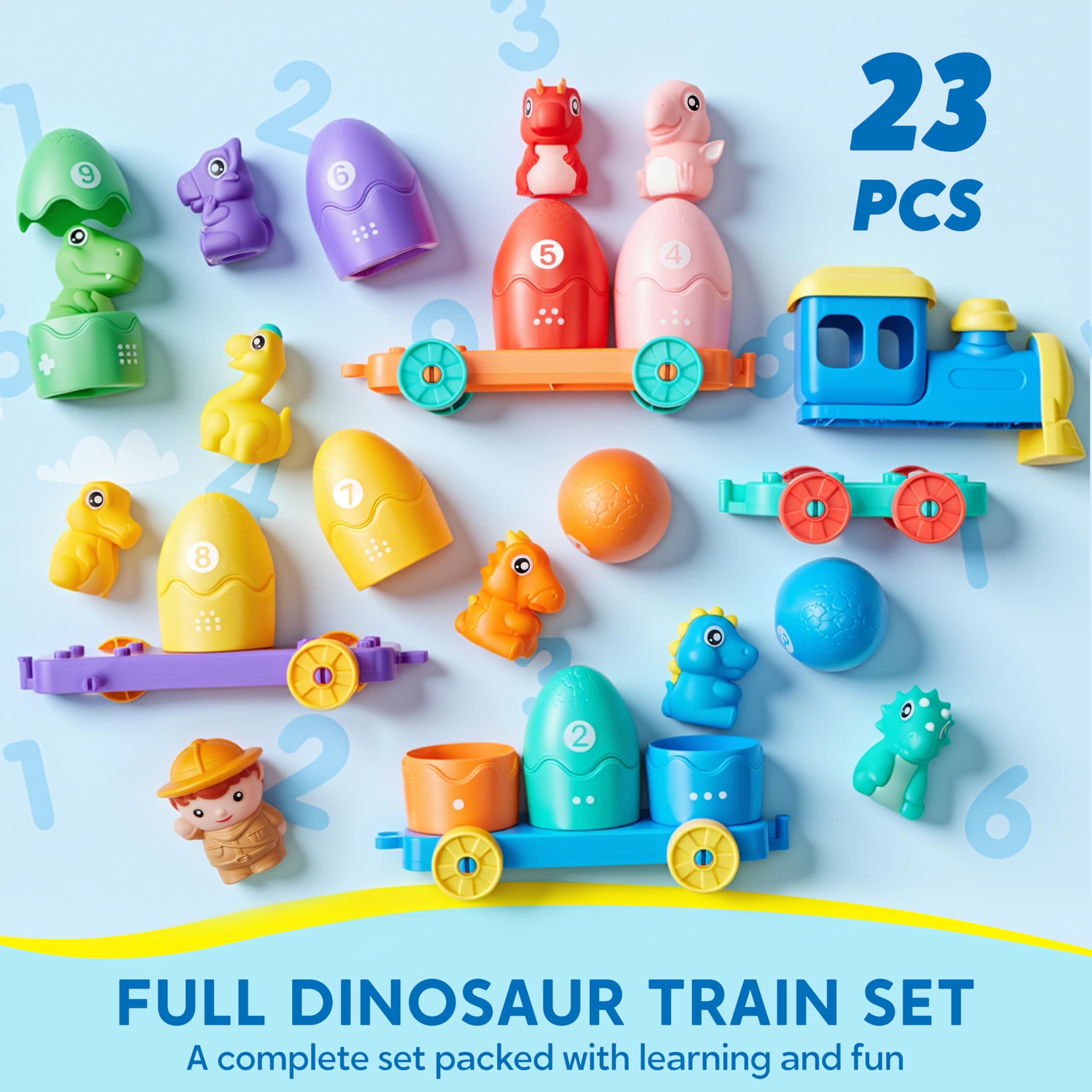 Play-Act Montessori Dinosaur Number Train Toy - Counting Matching Sorting Learning Toy with 9 Dinosaurs for Toddlers 1-3 Years Old - Image 7