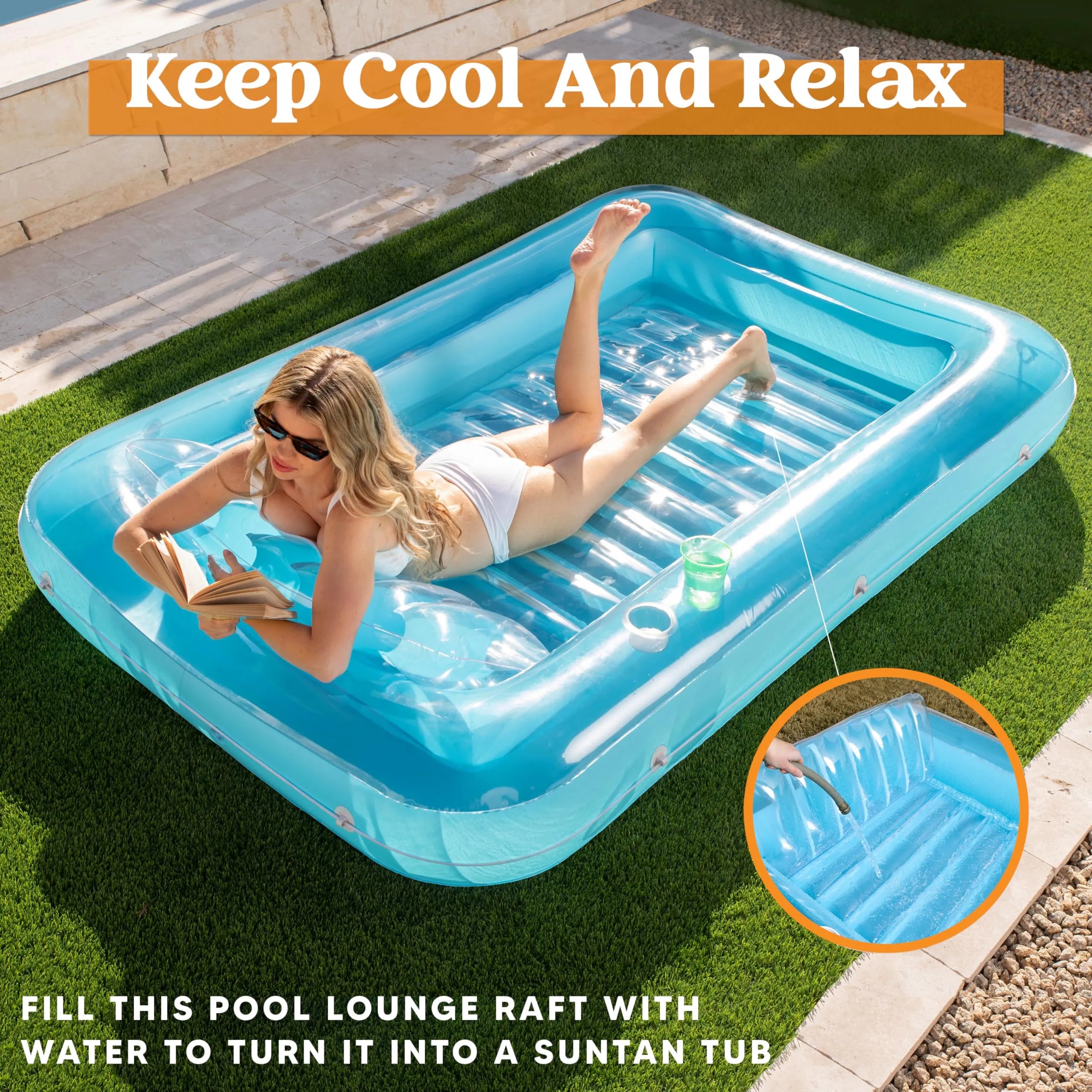 Sloosh-XL Inflatable Tanning Pool Lounge Float, 85inx 57inExtra Large Sun Tan Tub Adult Pool Floats Raft - Image 3