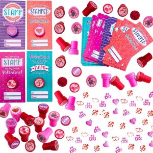 36Pcs Kids Valentines Cards With Stampers-Classroom Exchange Gifts