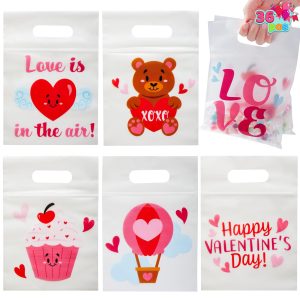 Valentines Day Cellophane Gift Bags - 36 Pcs 6 Themed Designs
