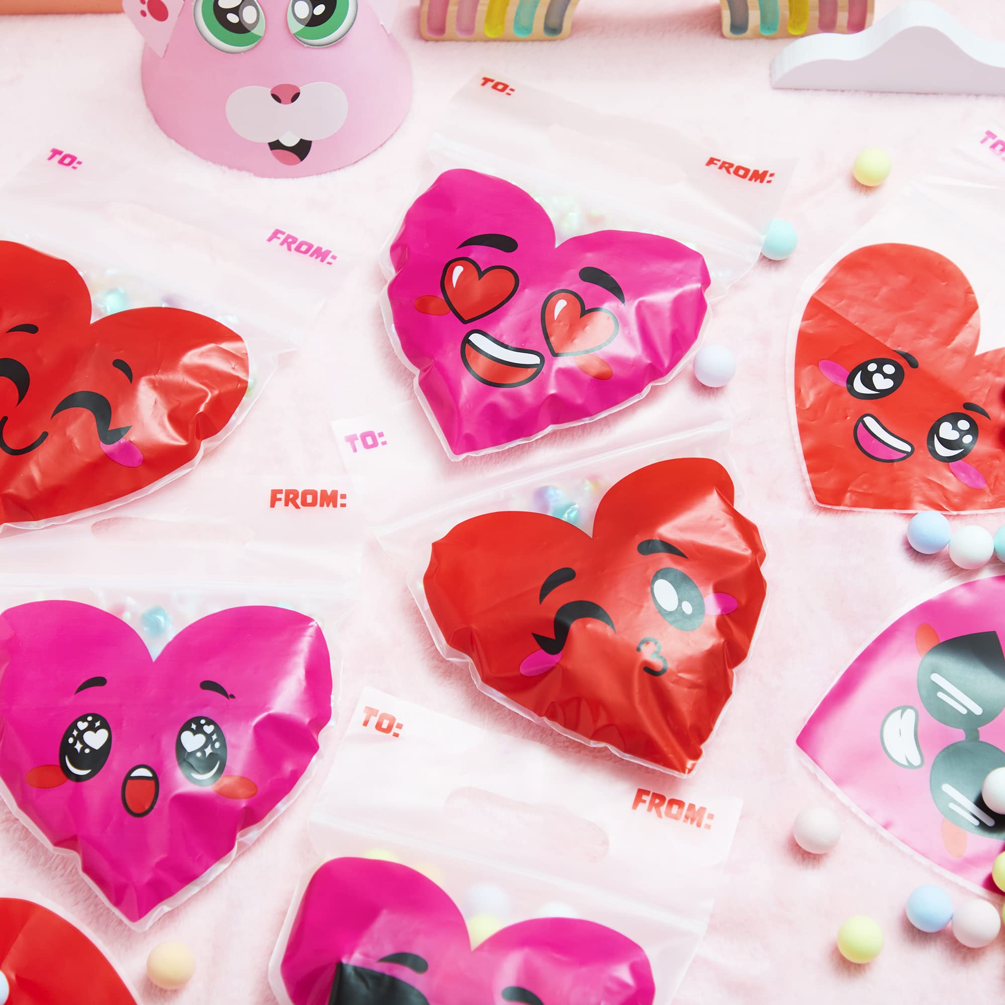 Valentines Day Cellophane Gift Bags - 48 Pcs Red Pink Heart Design, Candy Treat Bags for Kids Party Favors, Classroom Exchange Prizes & Cookie Bags - Image 7