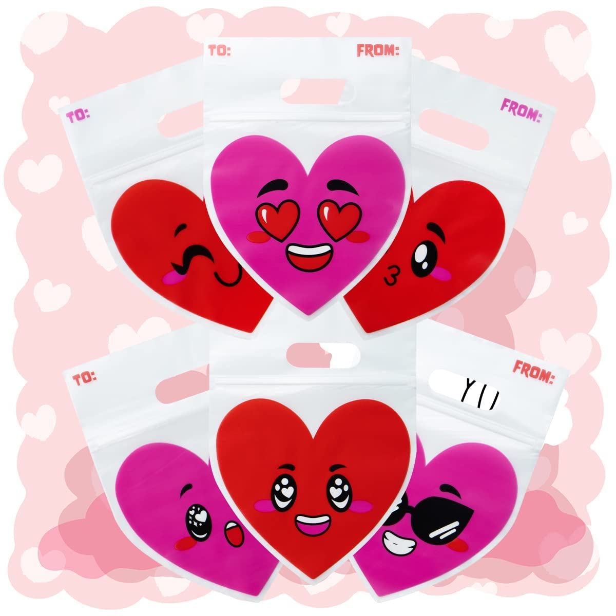 Valentines Day Cellophane Gift Bags - 48 Pcs Red Pink Heart Design, Candy Treat Bags for Kids Party Favors, Classroom Exchange Prizes & Cookie Bags - Image 3