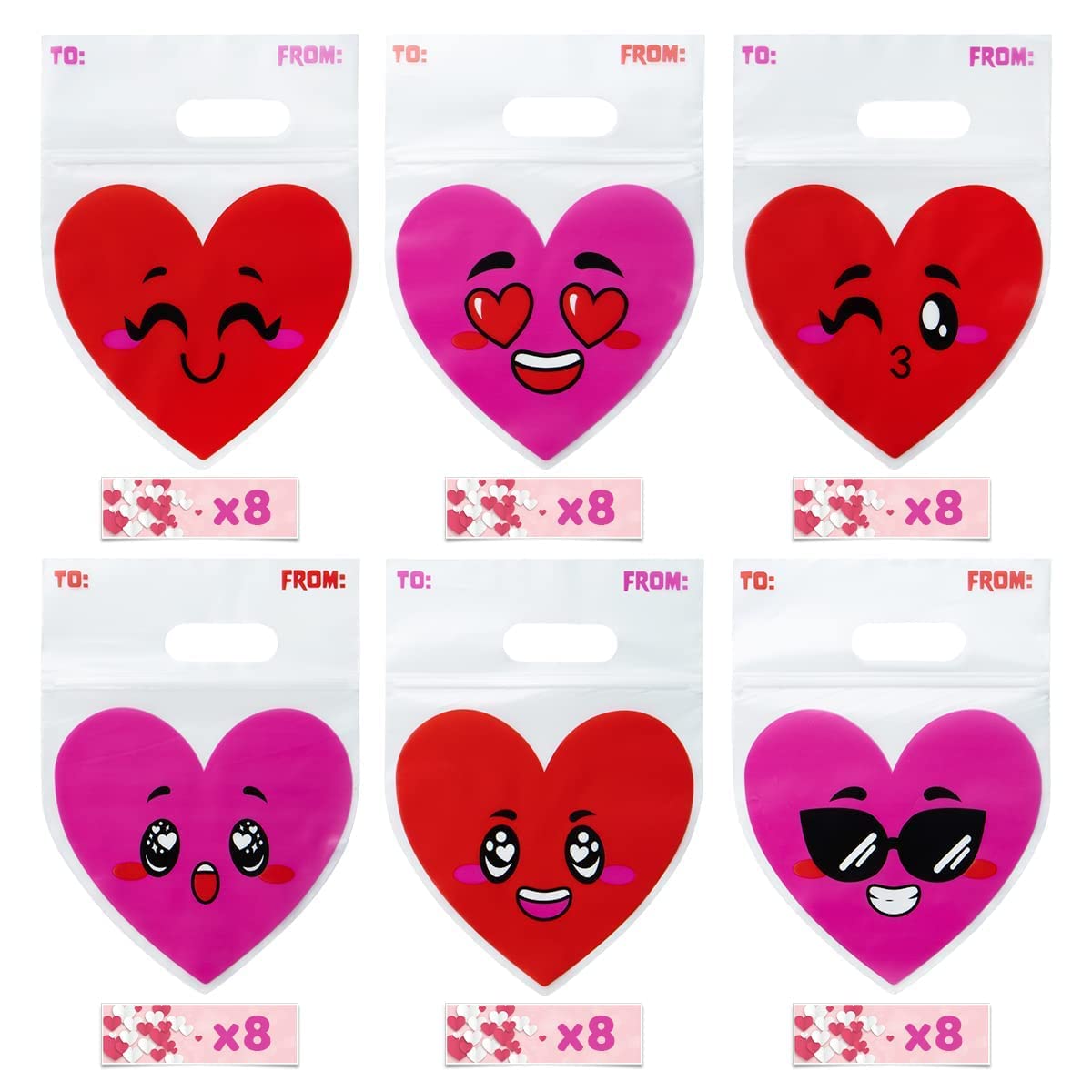 Valentines Day Cellophane Gift Bags - 48 Pcs Red Pink Heart Design, Candy Treat Bags for Kids Party Favors, Classroom Exchange Prizes & Cookie Bags - Image 4