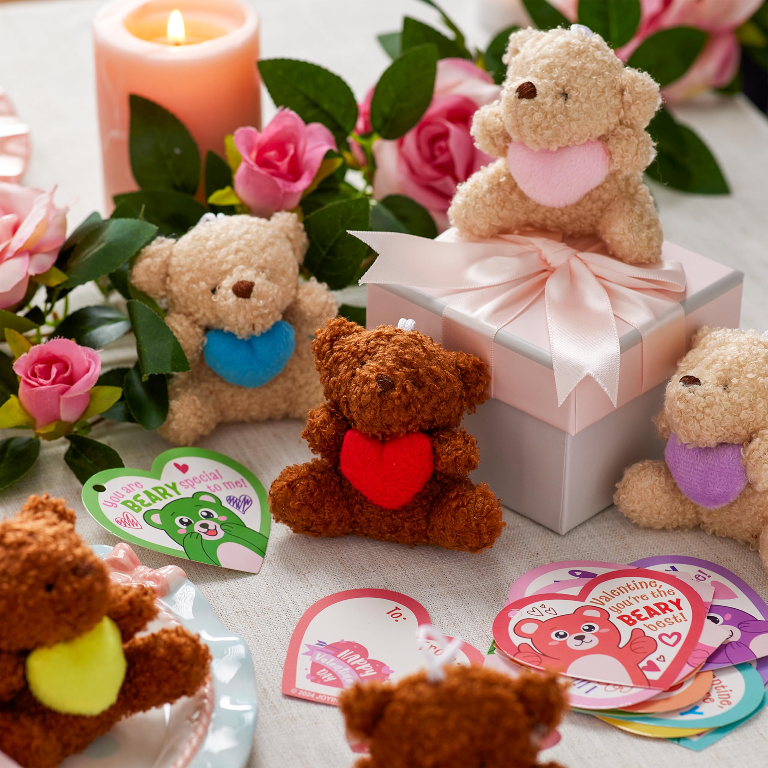 Valentines Day Party Favors Bulk 24 Pack, Plush Teddy Bears Holding Hearts with Cards - Image 6