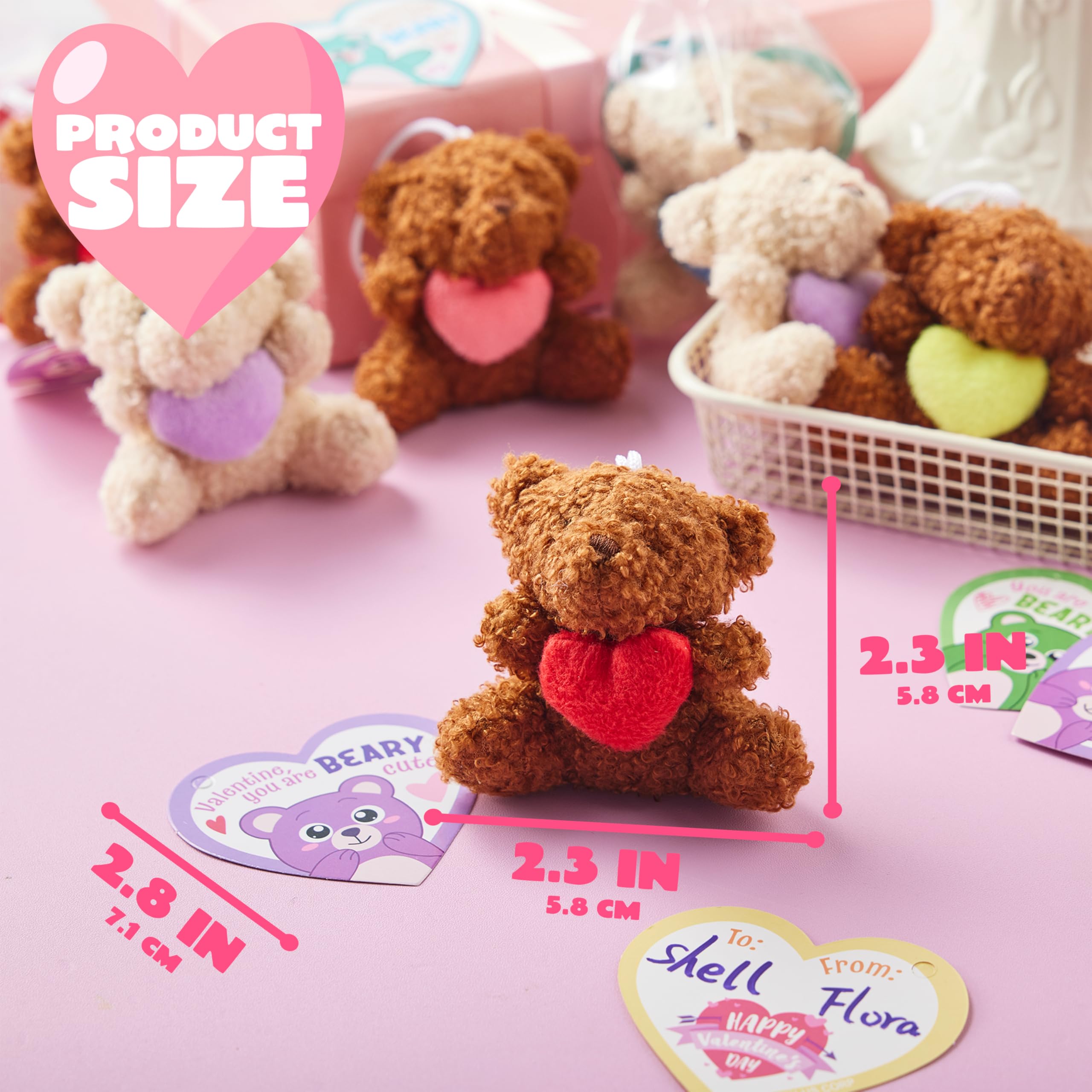 Valentines Day Party Favors Bulk 24 Pack, Plush Teddy Bears Holding Hearts with Cards - Image 4