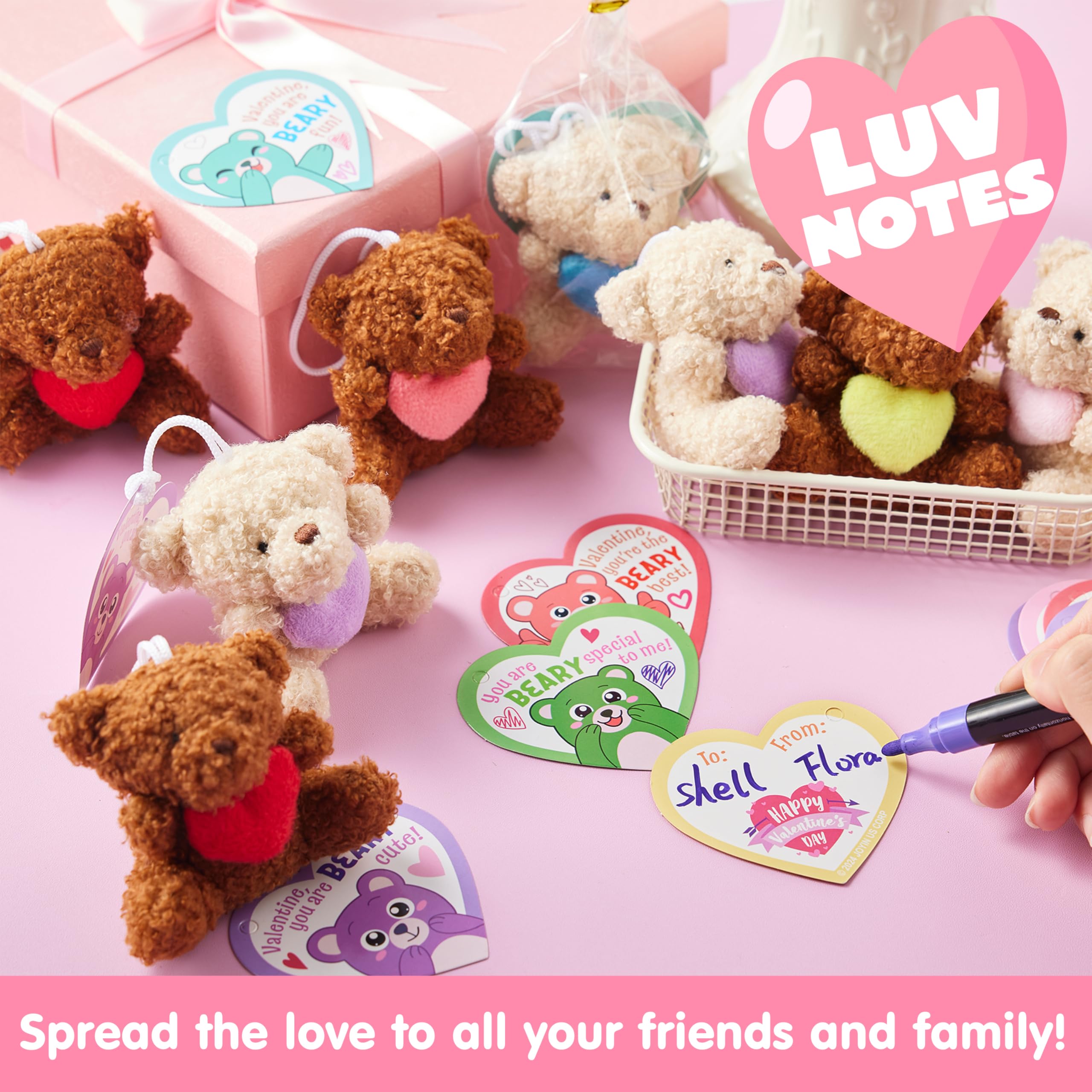 Valentines Day Party Favors Bulk 24 Pack, Plush Teddy Bears Holding Hearts with Cards - Image 7