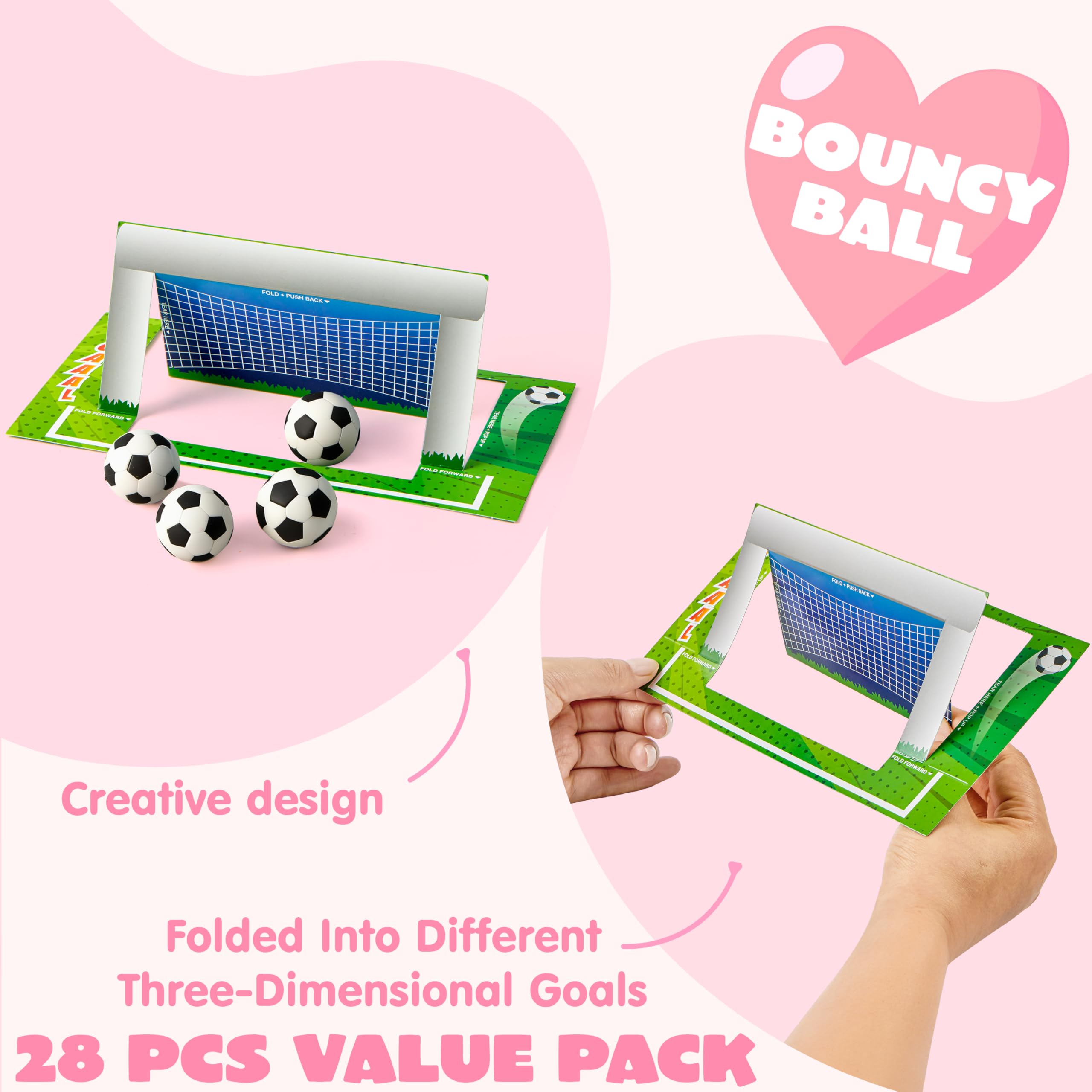 Valentines Day Sports Party Favors for Kids - 28 Game Cards + 7 Mini Sports Ball Erasers (Football Basketball Soccer) | Class Prizes Goodie Bag Stuffers - Image 4