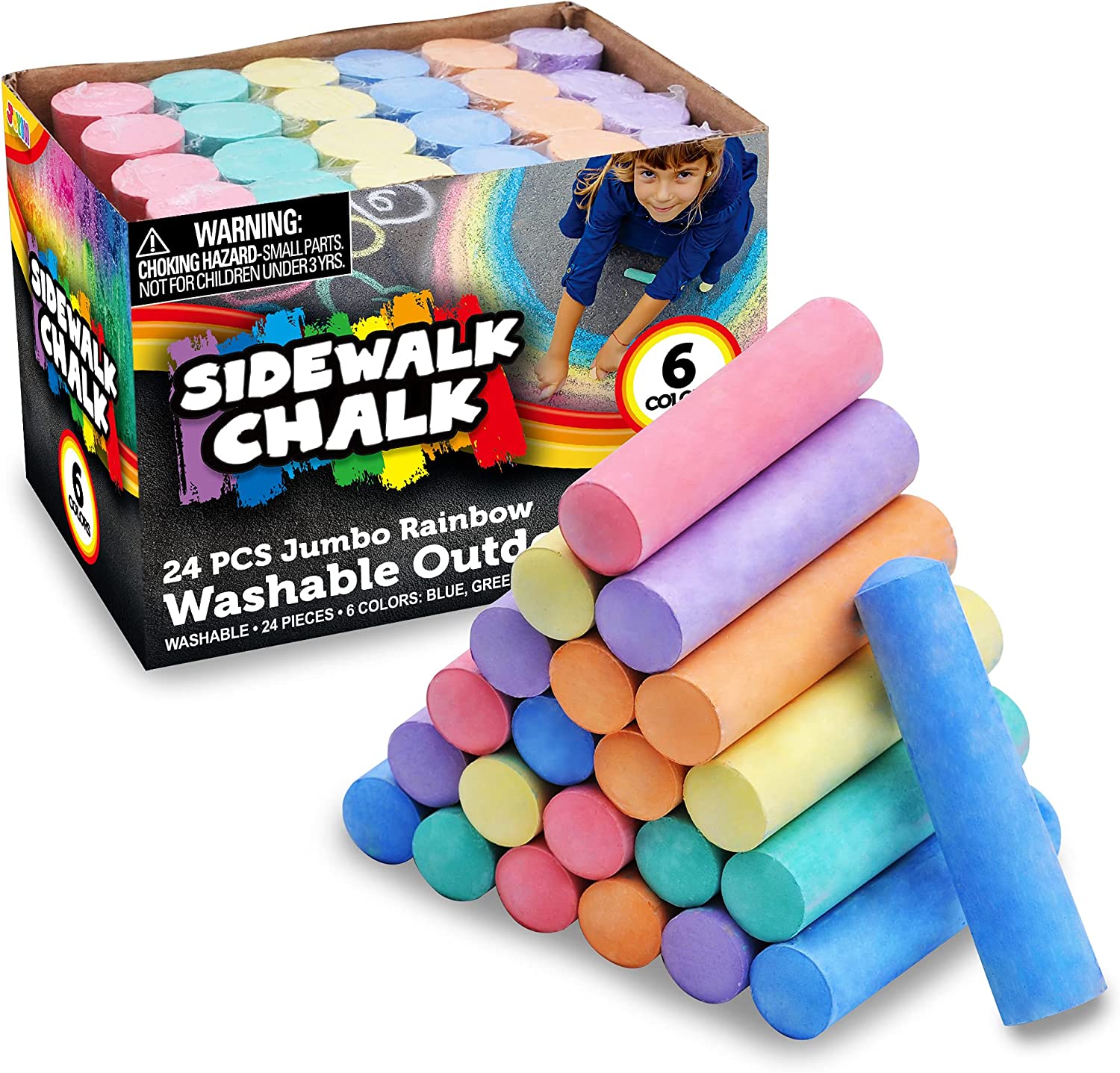 Washable Sidewalk Chalks Set, 24 Pcs