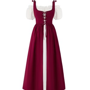 Women Medieval Renaissance Peasant Maxi Dress for Halloween