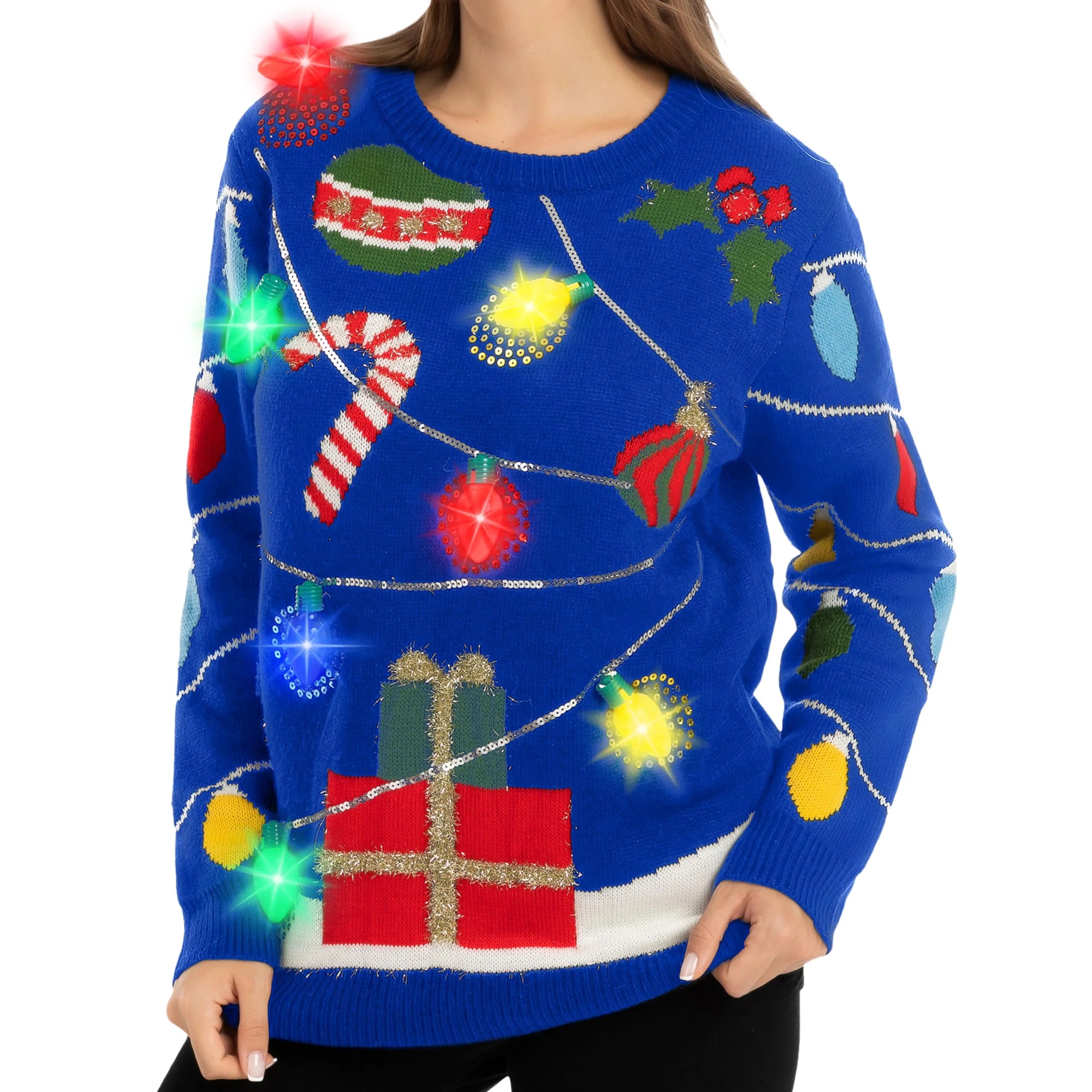 Womens LED Light Up String Light Ugly Christmas Sweater - Image 2