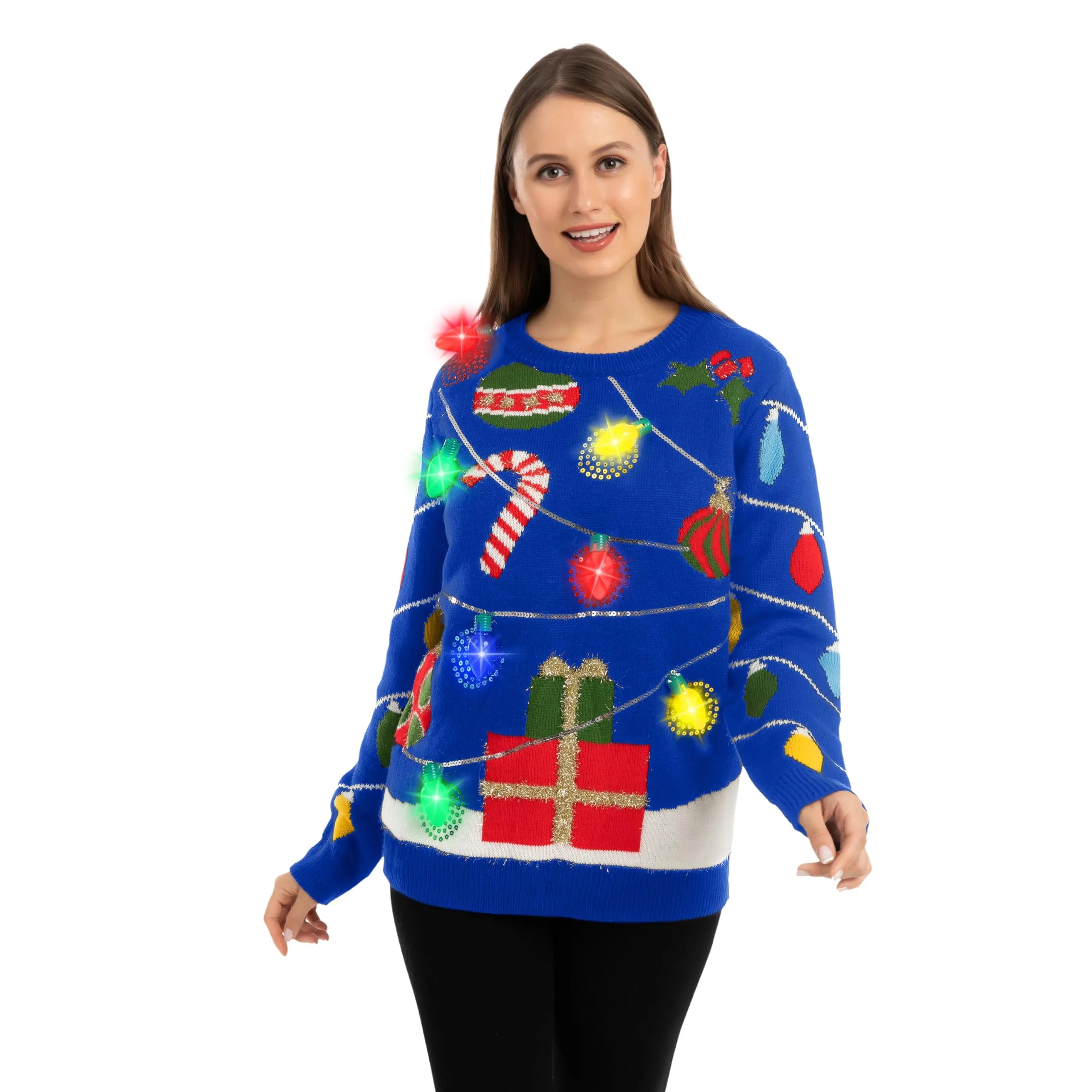 Womens LED Light Up String Light Ugly Christmas Sweater - Image 3