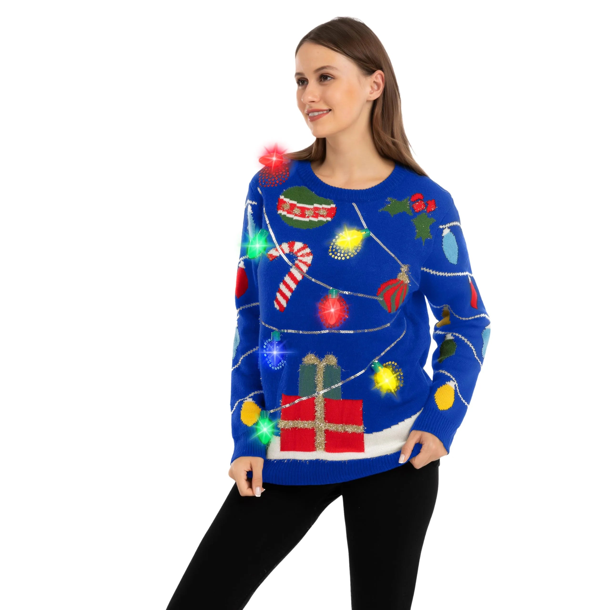 Womens LED Light Up String Light Ugly Christmas Sweater - Image 5