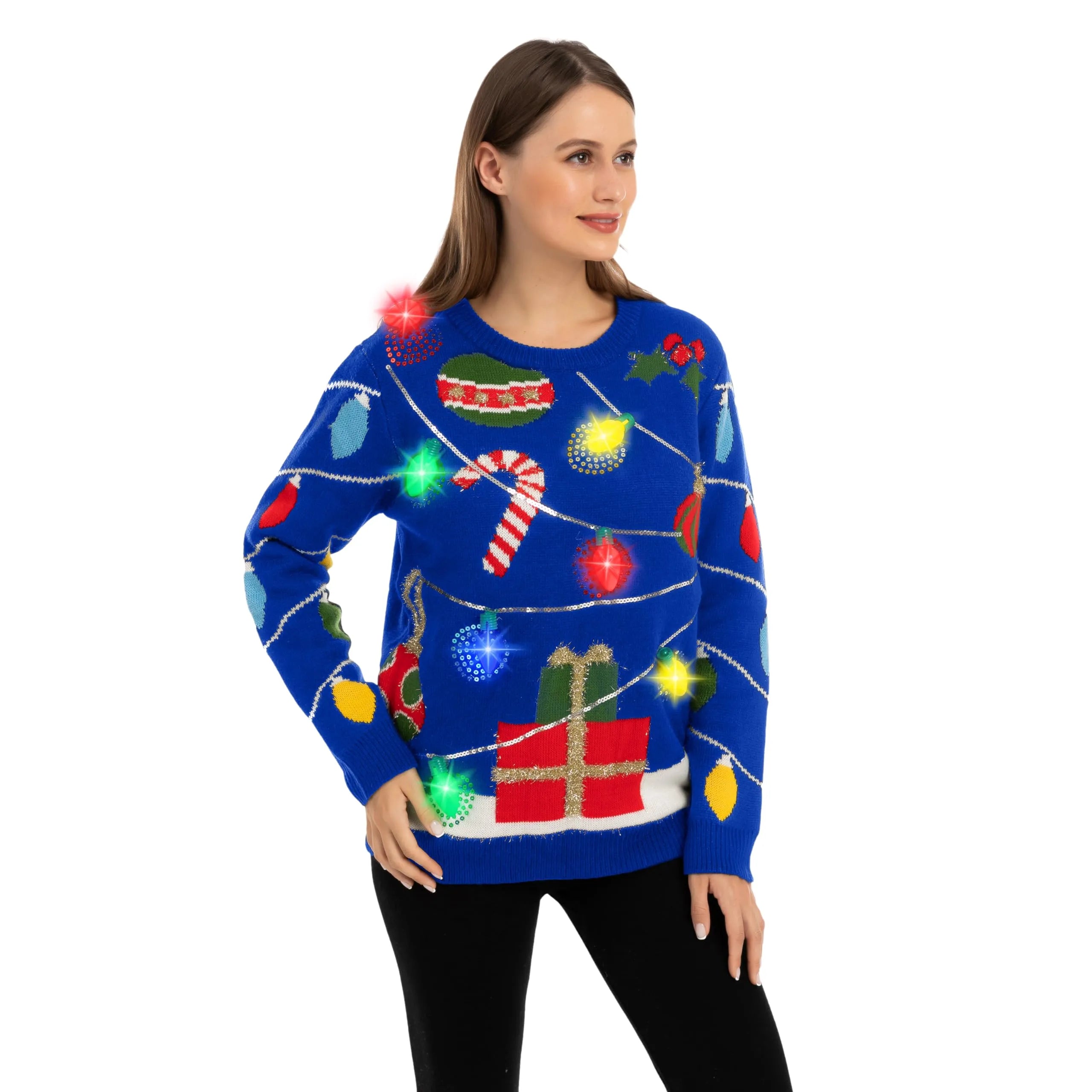 Womens LED Light Up String Light Ugly Christmas Sweater