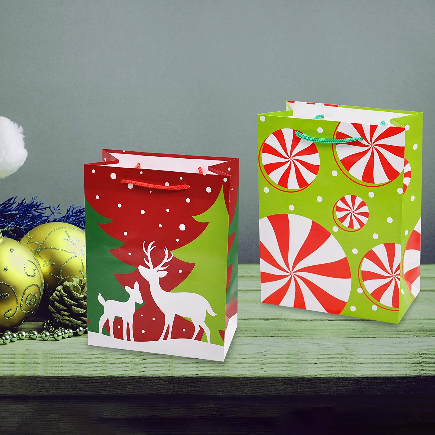 18Pcs Christmas Gift Bags, Holiday Paper Goody Bags with Handles - Image 3
