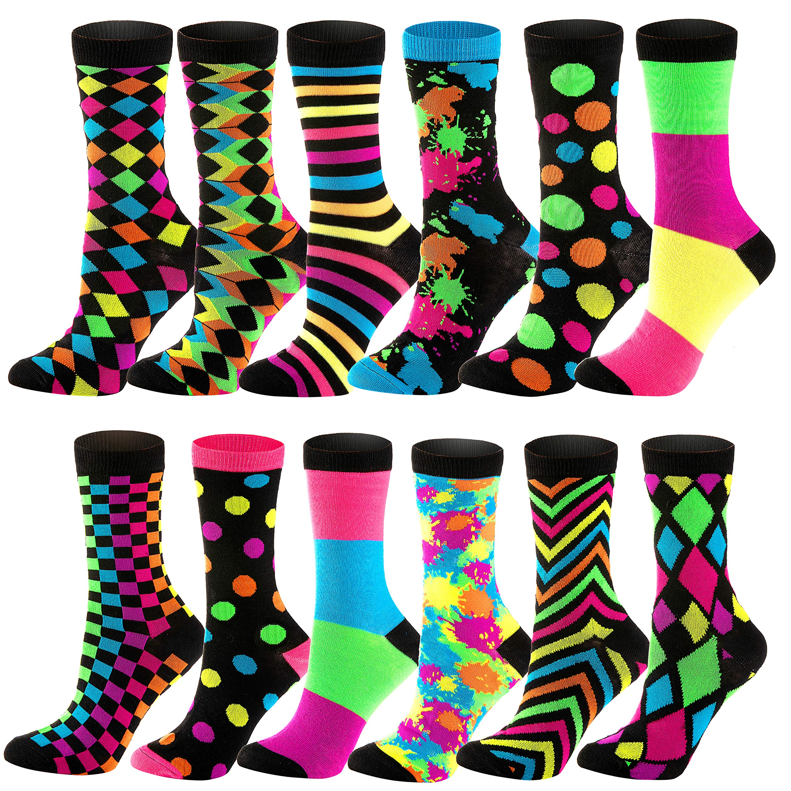 12 Pairs Paint Splash Patterned Crew Socks