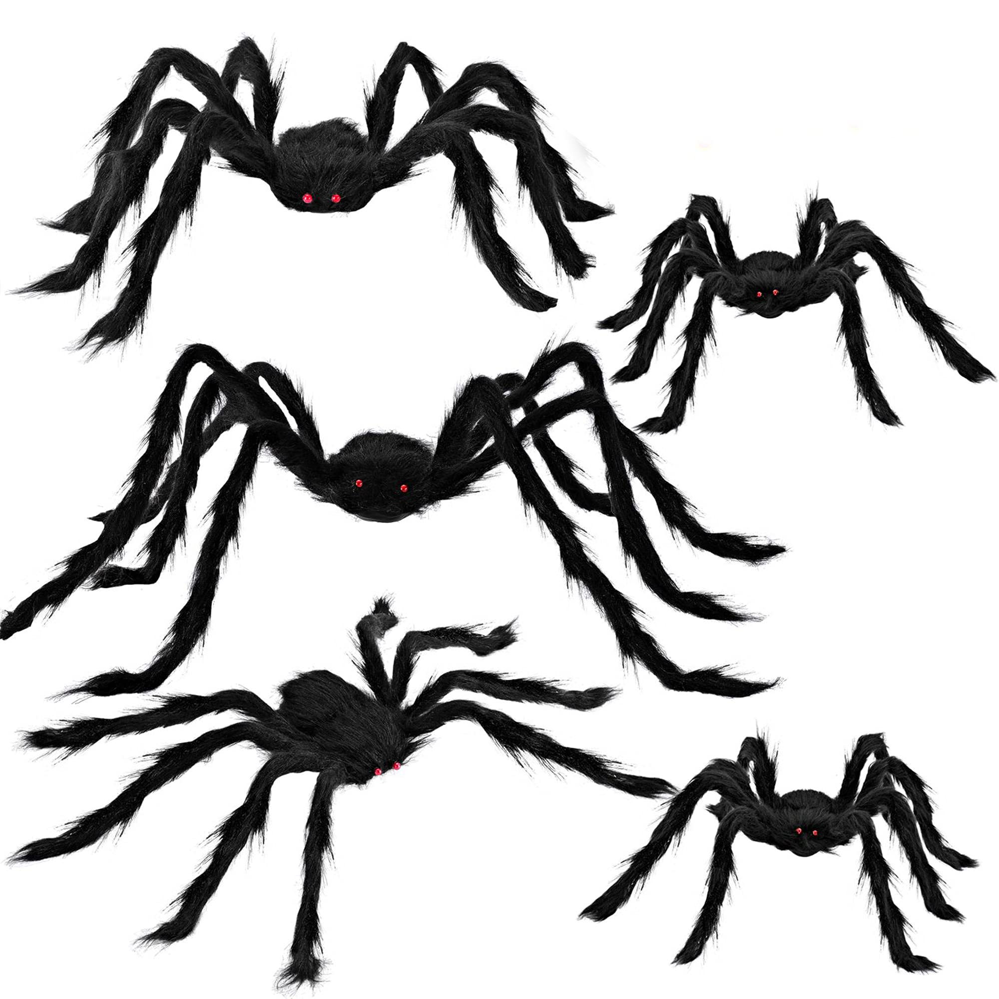 Halloween Realistic Hairy Spiders, 5 Pack
