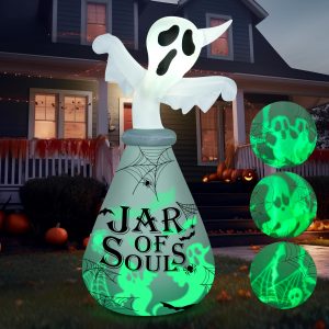 Halloween Inflatable Ghost in Jar 6ft with Green LED Lights