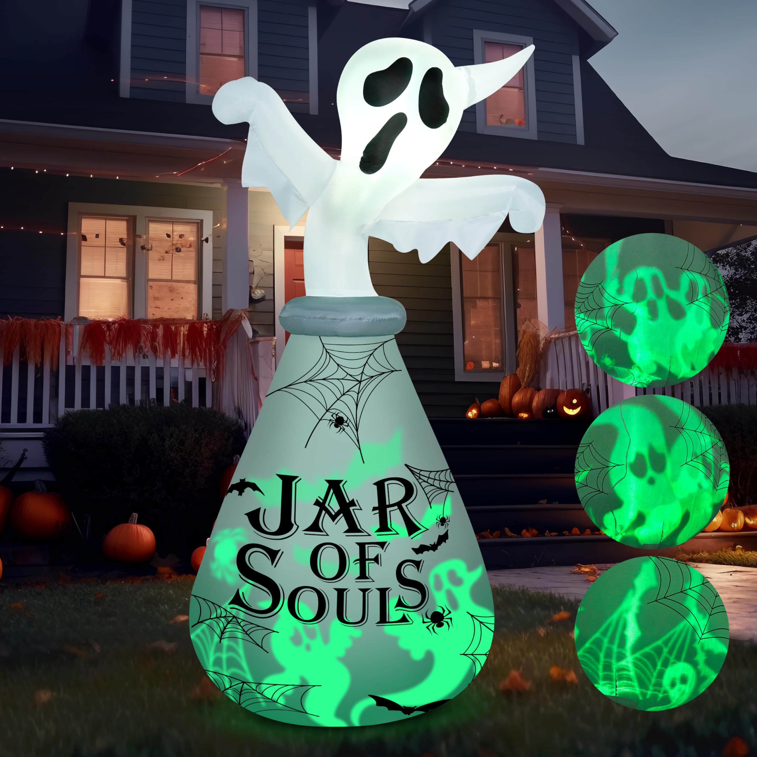 Halloween Inflatable Ghost in Jar 6ft with Green LED Lights