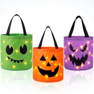JOYIN 3 PCS Light Up Pumpkin Buckets - Glow While You Trick or Treat