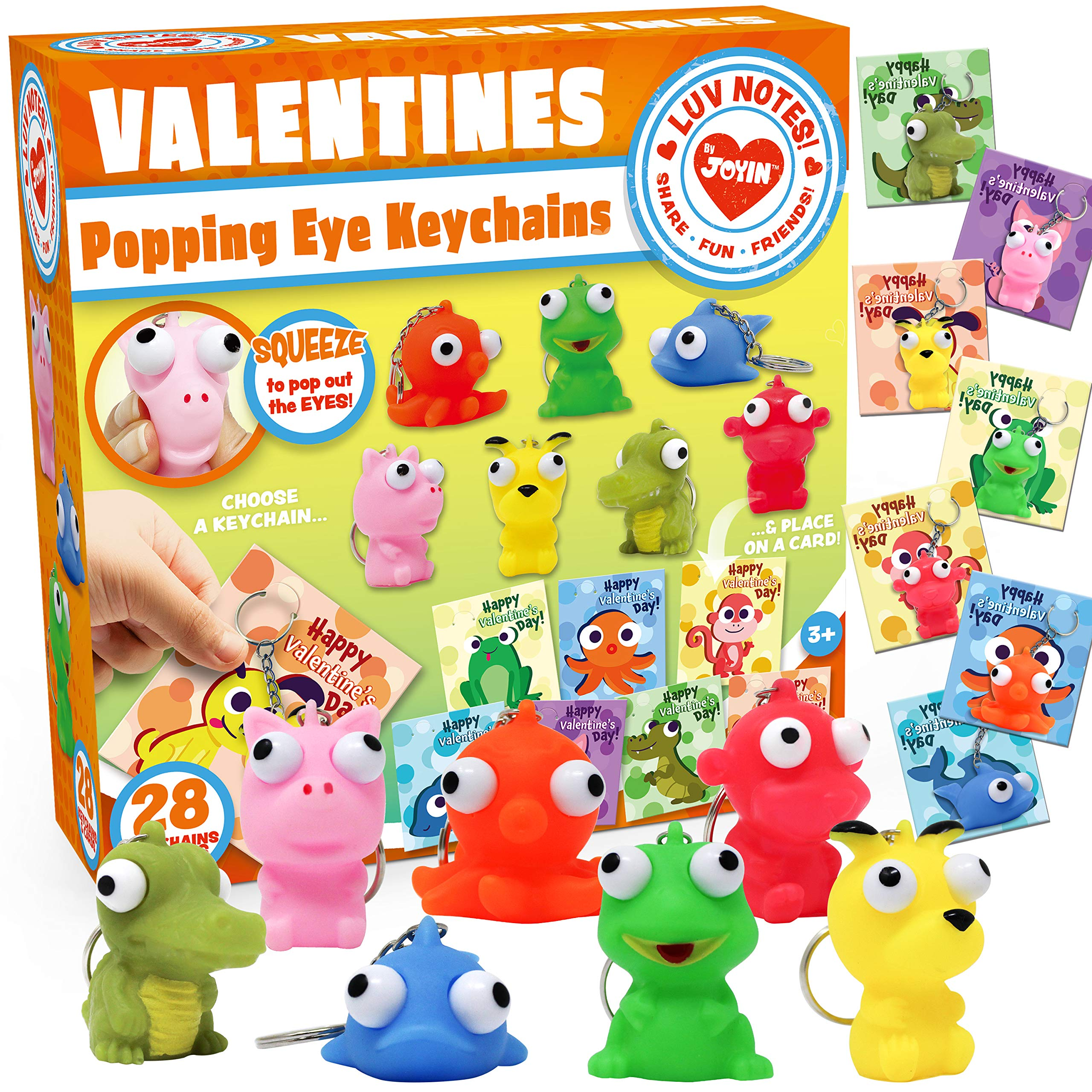 28Pcs Animal Keychains featuring Bulging Eyes with Kids Valentines Cards - Image 2