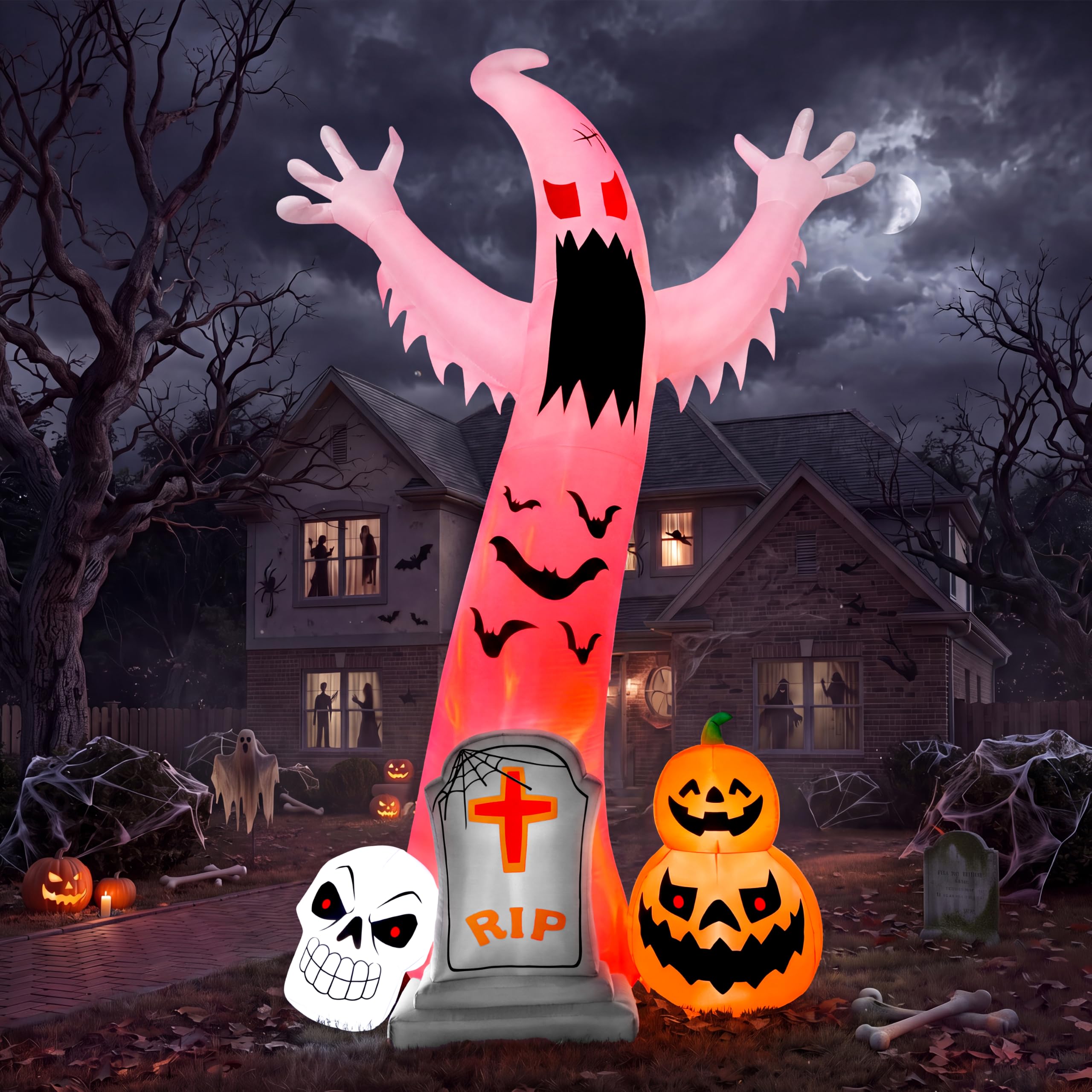 Halloween Inflatable Ghost Skeleton 12ft with LED | Outdoor Yard