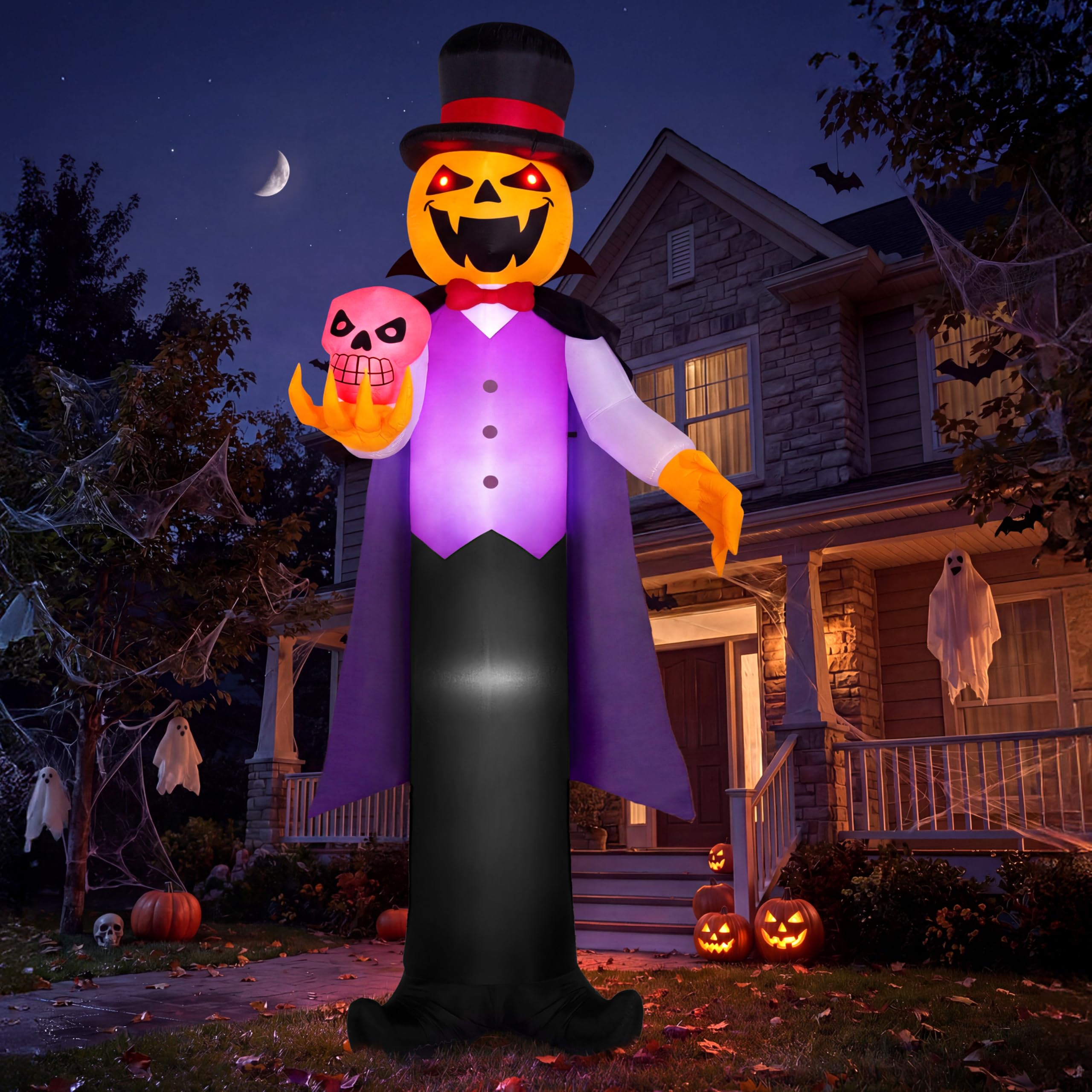 Halloween Inflatable Pumpkin Ghost Vampire 12ft with LED Eyes – Yard