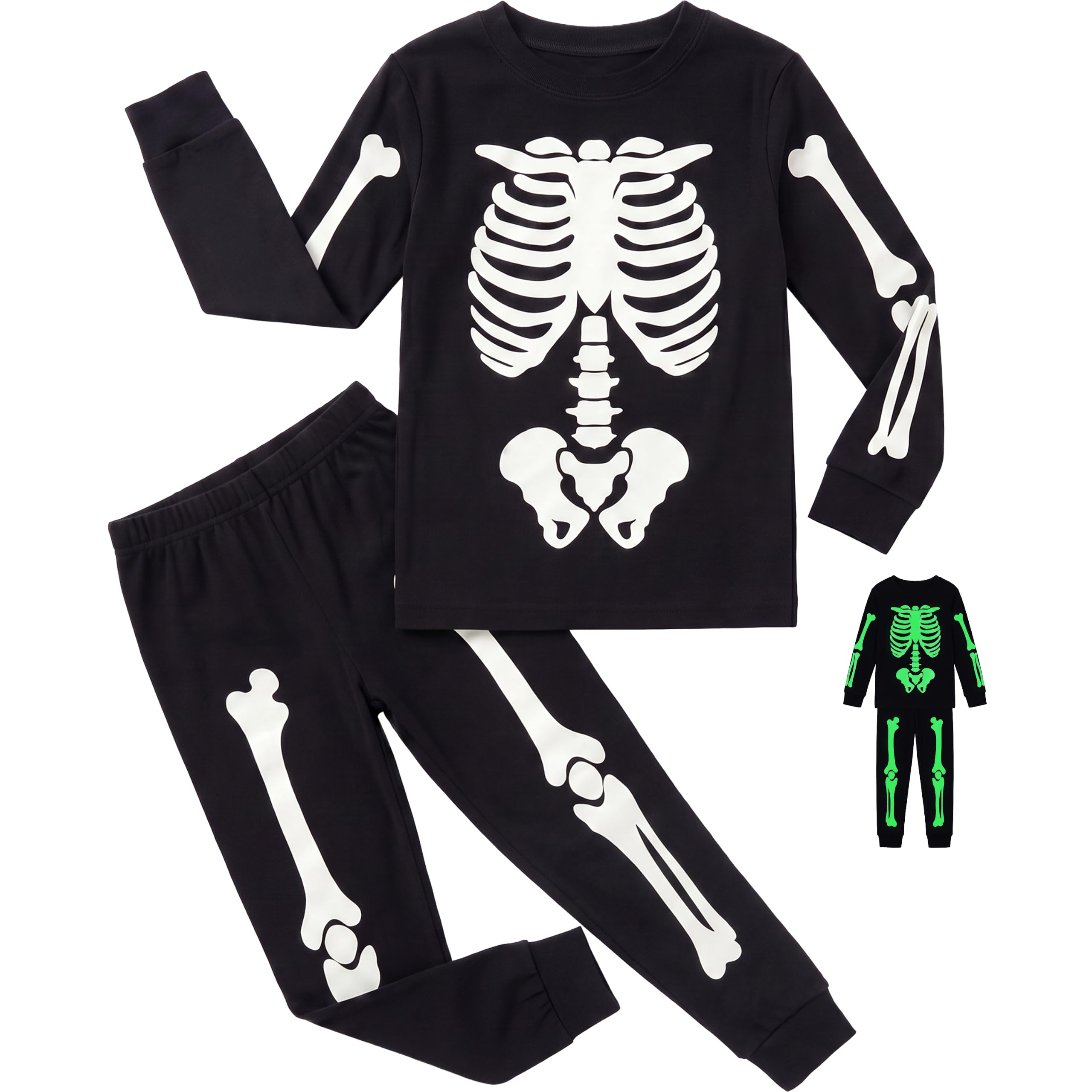 Giggling Getup Kids Skeleton Pajamas - Glow in the Dark 100% Cotton for 3T-8Y - Image 10
