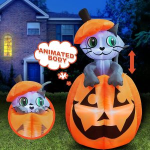 Joiedomi 5 FT Animated Pumpkin Inflatable with Cat - LED Outdoor Decor