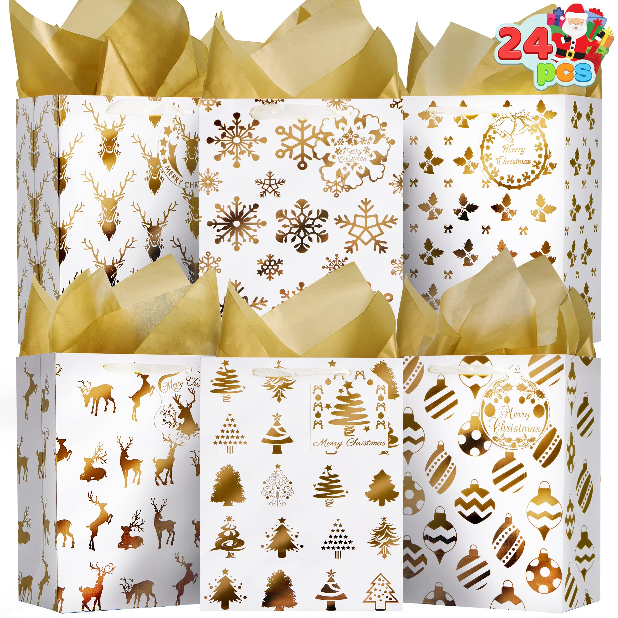 24Pcs Christmas Foil Gold Gift Bags - Image 2