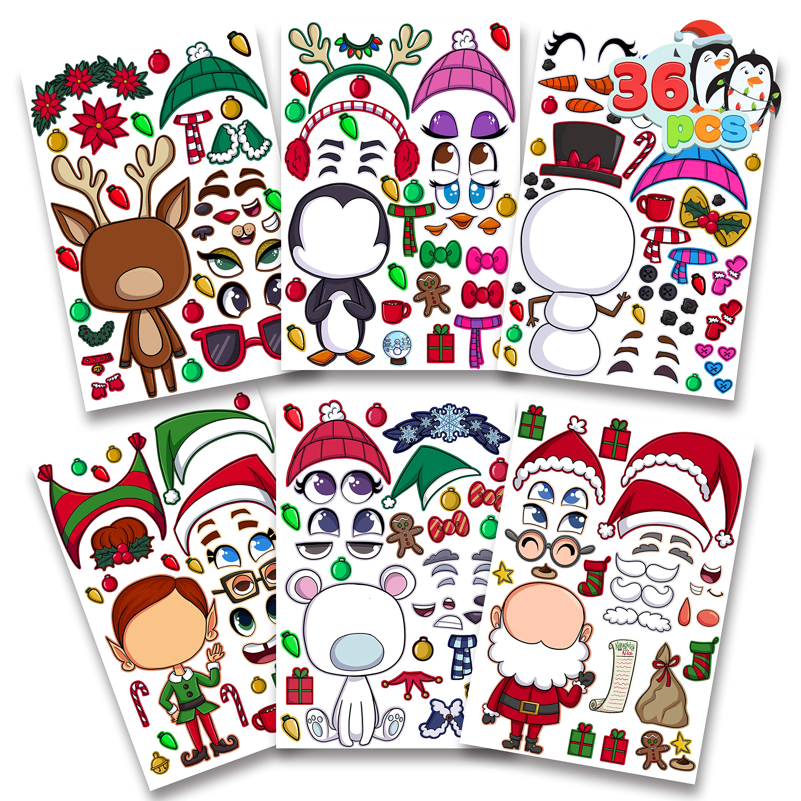Make-a-face Christmas Sticker in 6 Designs, 36 Pcs - Image 2