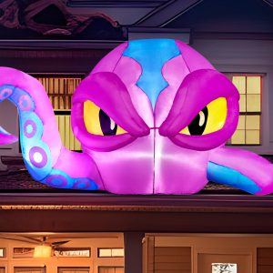 Joiedomi 4 FT Inflatable Purple Octopus Window Decor - LED Halloween Prop