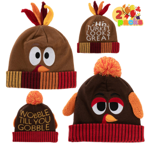 2 Piece Thanksgiving Pom Pom Beanie Hats