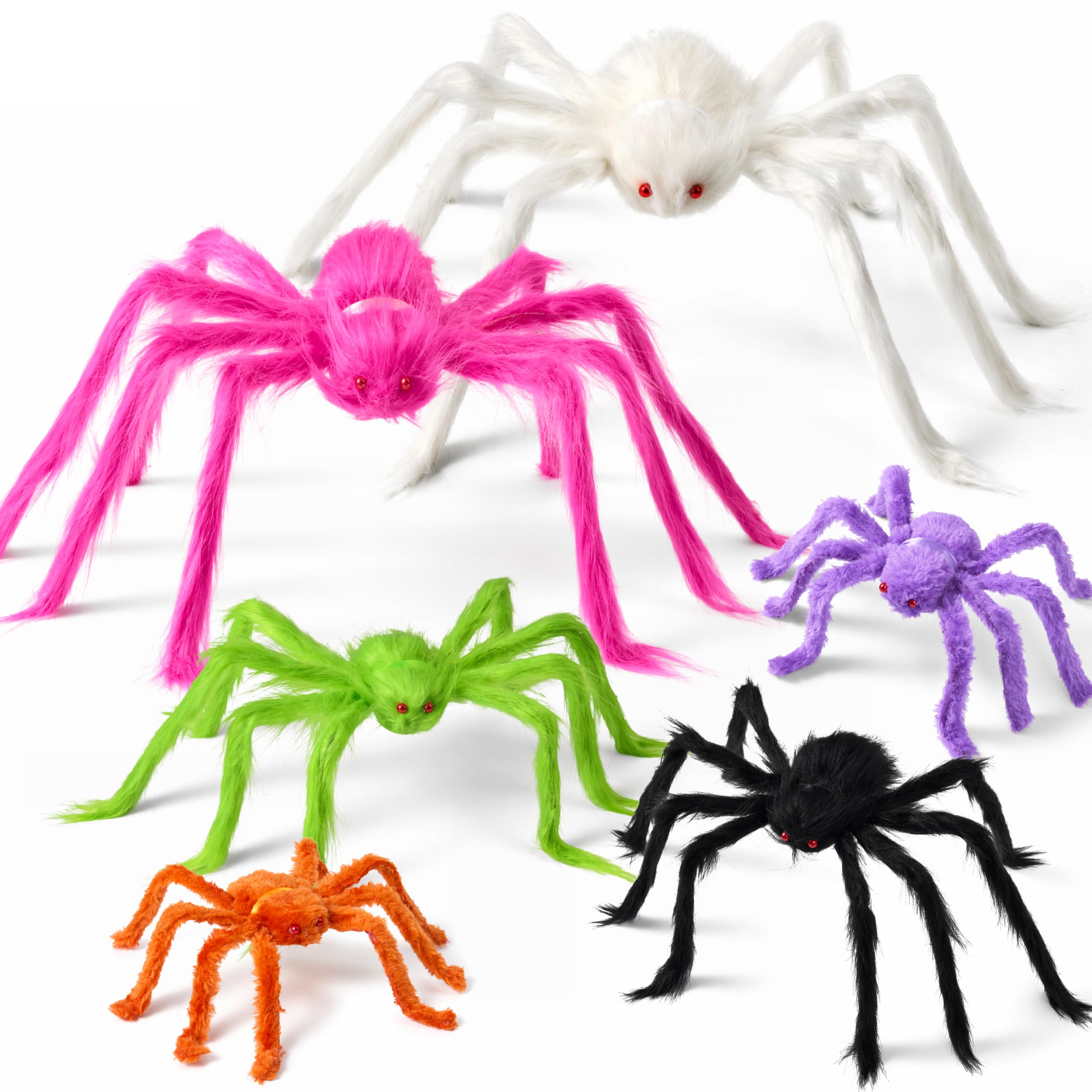JOYIN 6 Pack Colorful Giant Spiders - Halloween Outdoor Yard Decoration