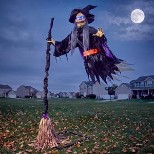 JOYIN Sound Activated Flying Witch - Life-Size Halloween Outdoor Decor