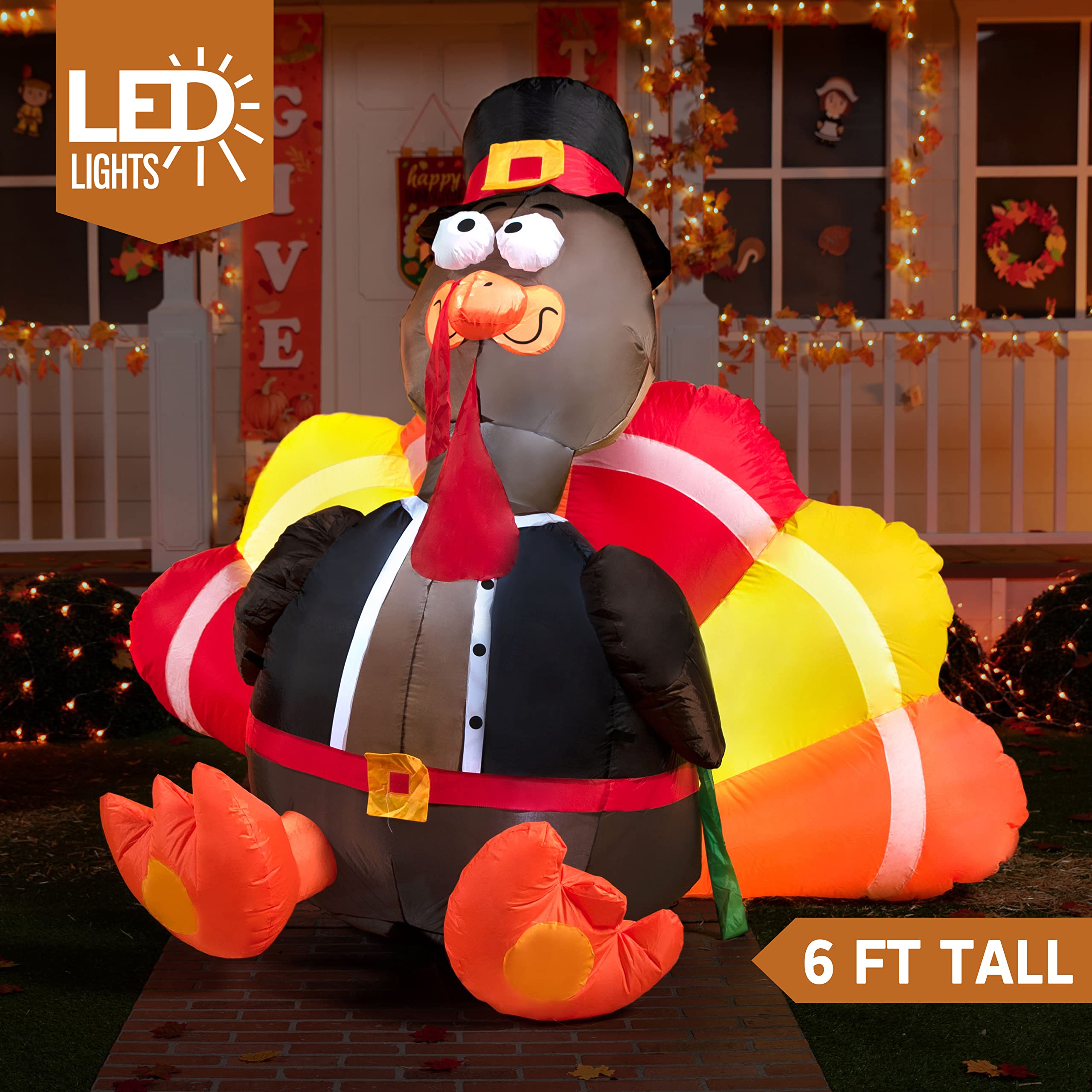 JOYIN 6 FT Thanksgiving Inflatable Turkey - LED Light Up Outdoor Decor - Image 2